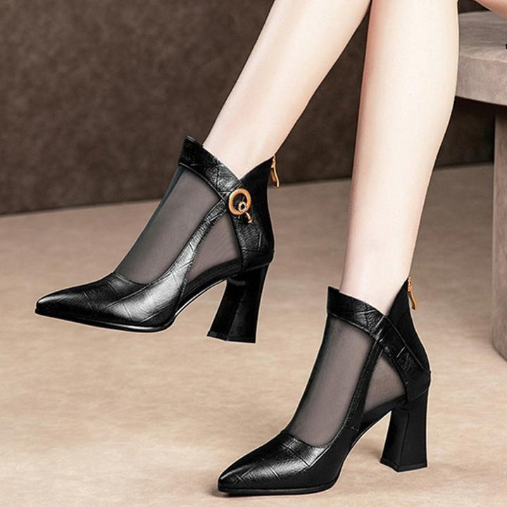 Damen Elegante spitze Blockabsatz-Stiefeletten mit transparentem Detail Drune
