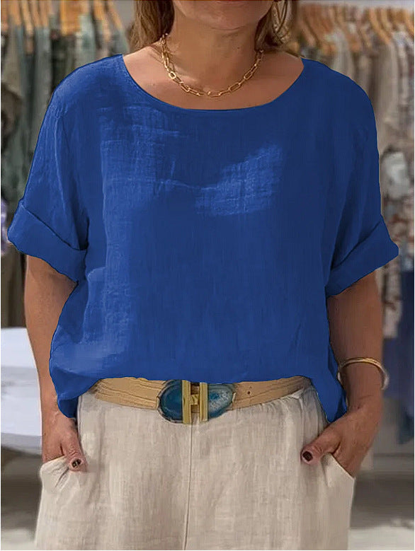 Damen Leichte Leinenbluse mit umgeschlagenen Ärmeln Drune