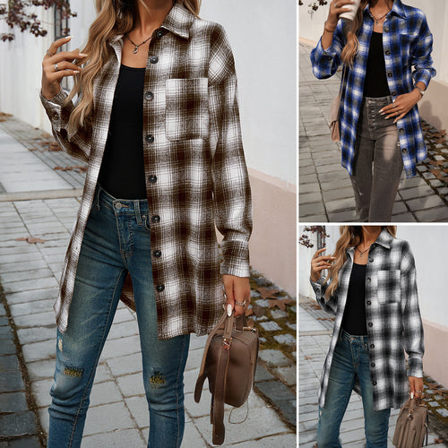 Damen Karierte Overshirt mit lässiger Passform und modernen Details Drune