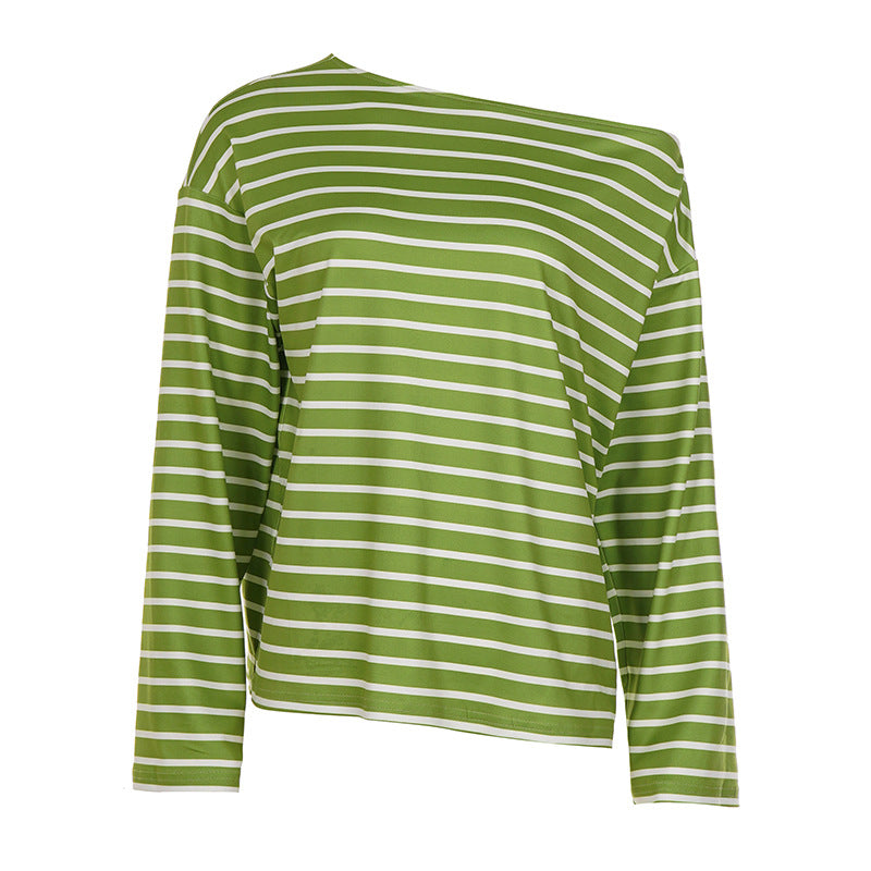 Damen Oversize-Langarmshirt mit breitem Ausschnitt, maritimem Streifen und relaxed Fit Drune