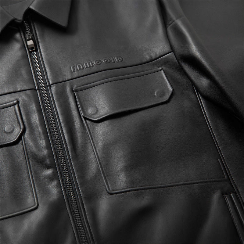 Herren Premium-Lederblouson im Hemdjacken-Stil mit Brustpattentaschen Drune