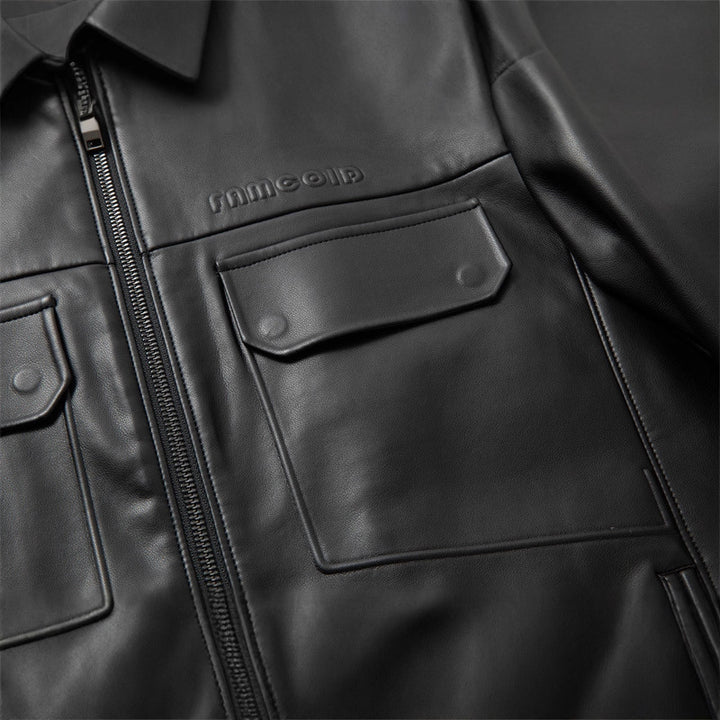 Herren Premium-Lederblouson im Hemdjacken-Stil mit Brustpattentaschen Drune