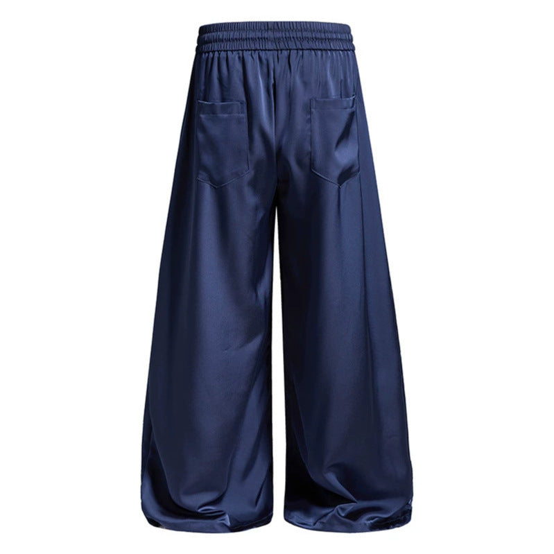 Damen Weite Satin-Palazzo-Loungehose mit Elastikbund, Kordelzug und Script-Print Drune