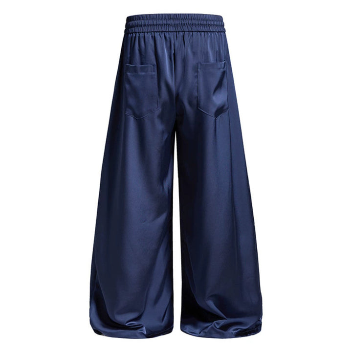 Damen Weite Satin-Palazzo-Loungehose mit Elastikbund, Kordelzug und Script-Print Drune