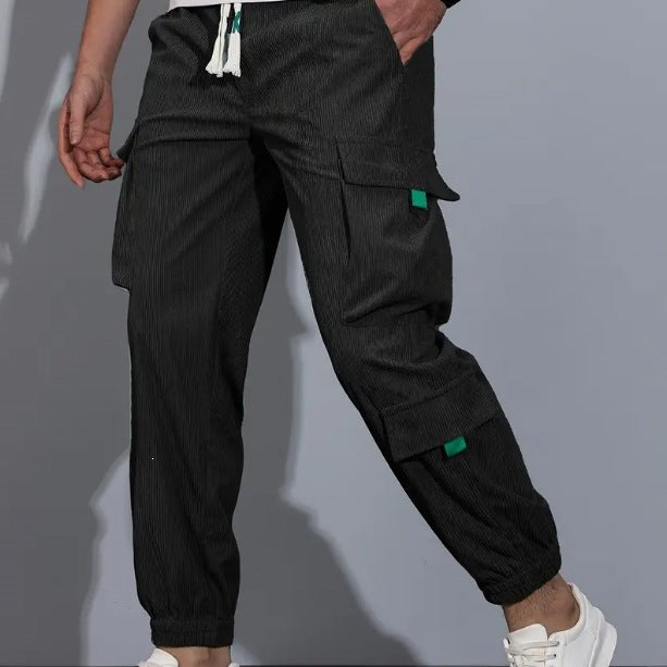 Herren Utility-Cargohose im Joggerstil aus strukturierter Baumwollmischung mit elastischem Bund & Mehrfachtaschen Drune