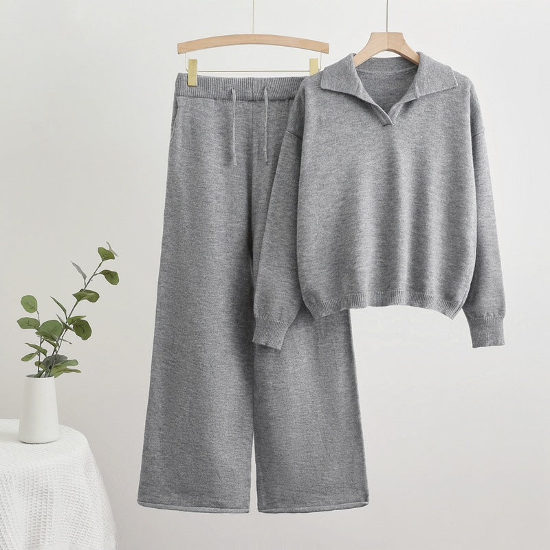 Damen gemütliches Strick-Loungewear-Set mit weit geschnittenem Pullover und Hose Drune