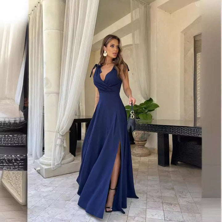 Damen Elegantes Abendkleid mit Hohem Schlitz Drune