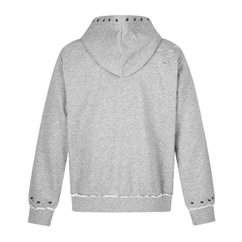 [Herren] Kapuzensweatjacke mit durchgehendem Reißverschluss, Vintage‑Print und Nietenbesatz Drune