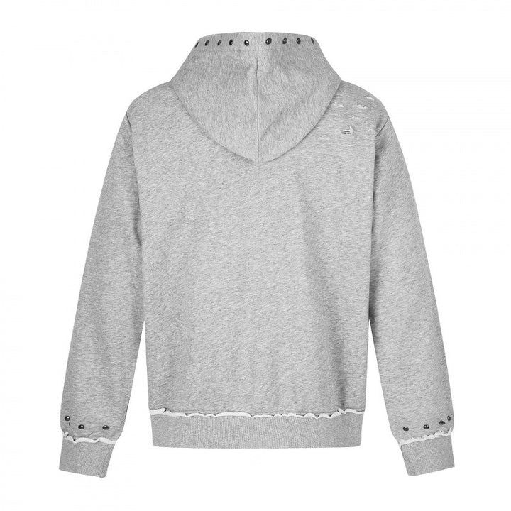 [Herren] Kapuzensweatjacke mit durchgehendem Reißverschluss, Vintage‑Print und Nietenbesatz Drune