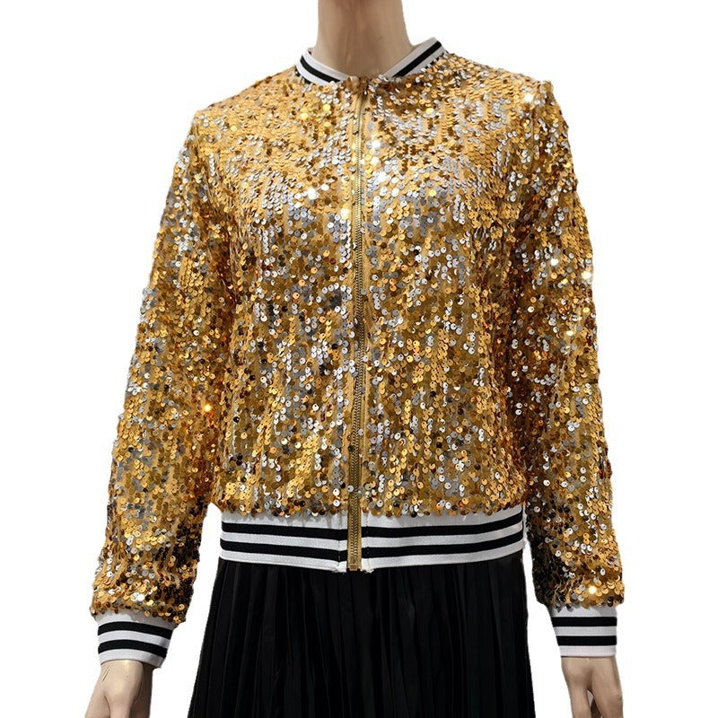 Damen Glitzernde Bomberjacke mit sportlichen Strickdetails Drune
