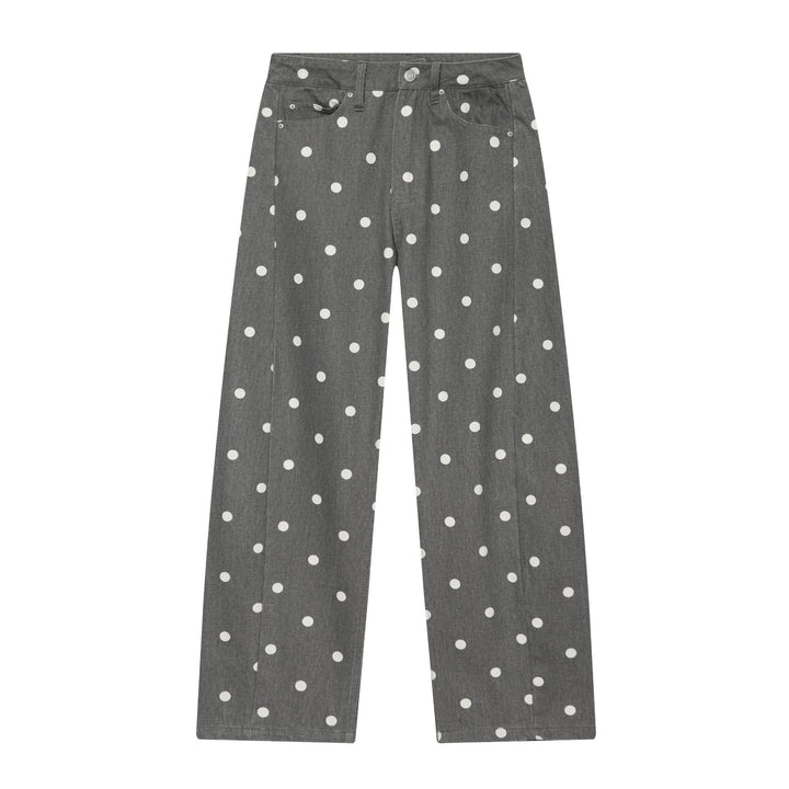 Damen Hochgeschnittene Culotte-Jeans mit weitem Bein, Polka-Dot-Print und aufgesetzten Gesäßtaschen Drune