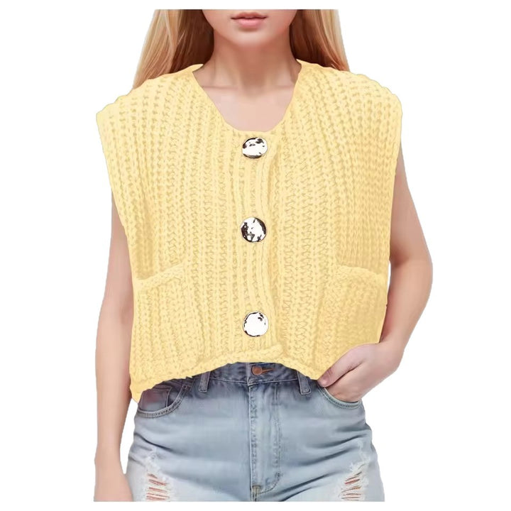 Damen Strickweste mit praktischen Taschen und dekorativen Holzknöpfen Drune