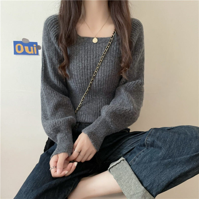 Damen legerer Rippstrickpullover mit weiten Ärmeln Drune