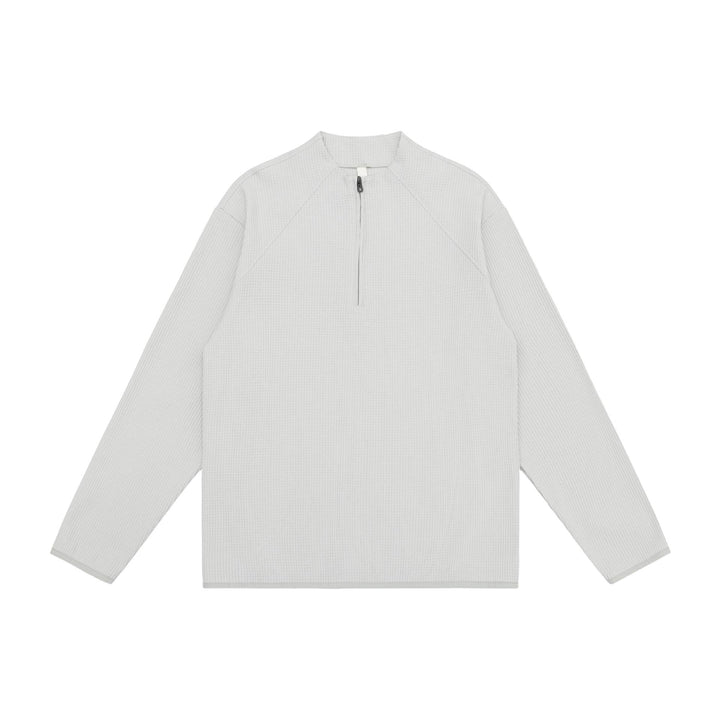 Unisex Waffelstruktur-Halbzip-Pullover mit kurzem Reißverschluss und kastiger Silhouette Drune