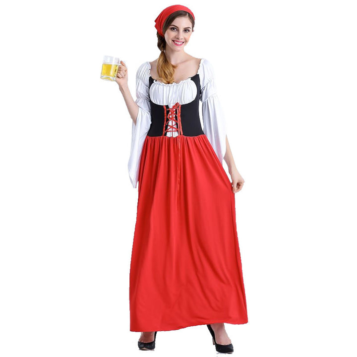 Damen nan Festival-Kostümkleid im Vintage-Bauernstil mit geschnürter Korsage und geraffter Off-Shoulder-Bluse Drune