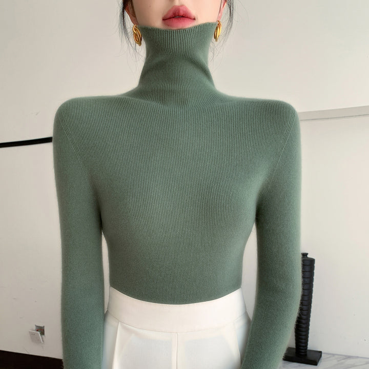 Damen Schlanker Feinstrickpullover mit hohem Rollkragen und feiner Rippstruktur Drune