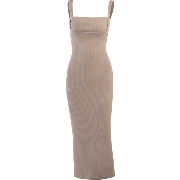 Damen figurbetontes Maxikleid mit quadratischem Ausschnitt und Rippmaterial Drune