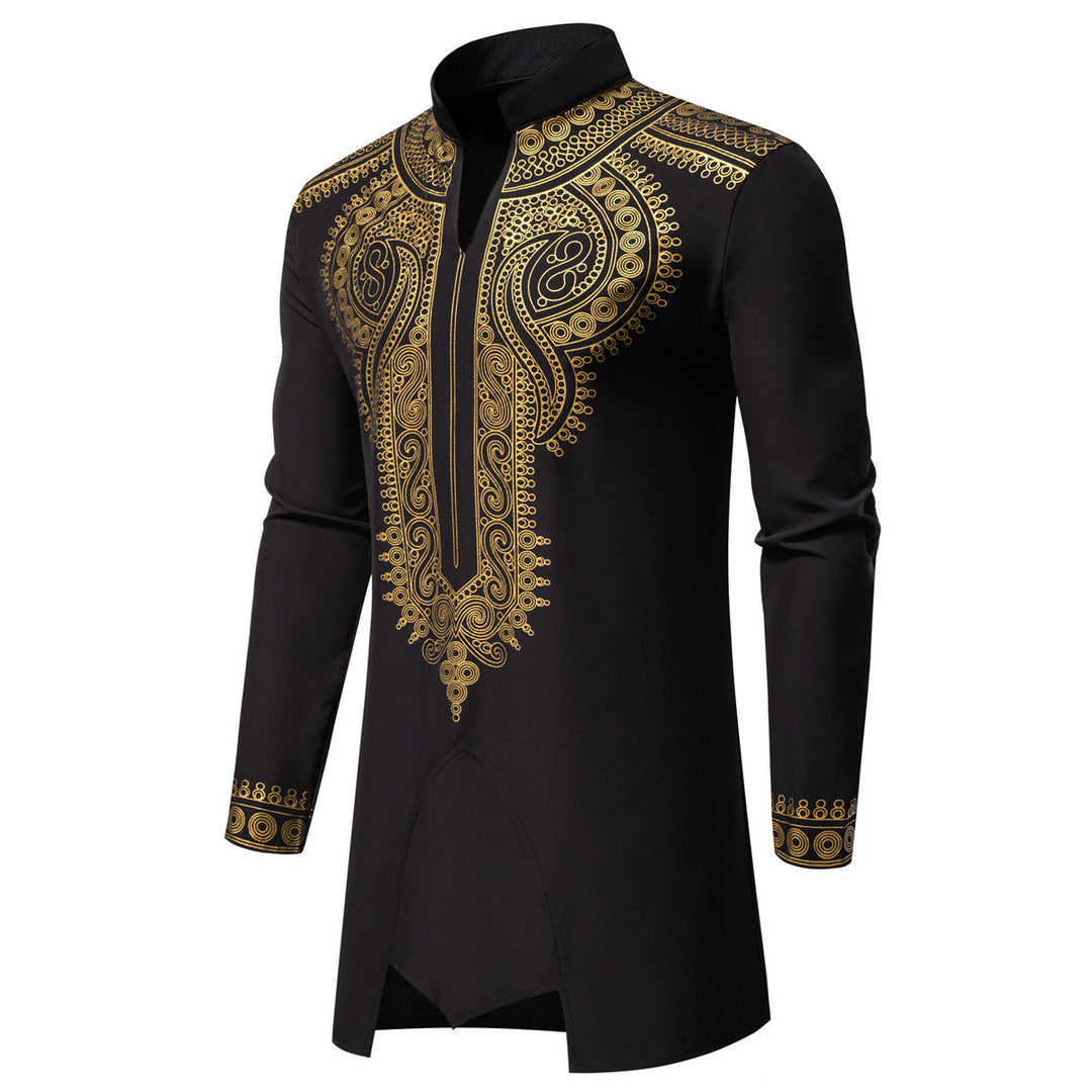 Herren Traditionelles besticktes Tunika‑Set mit Mandarinkragen und elastischer Hose Drune