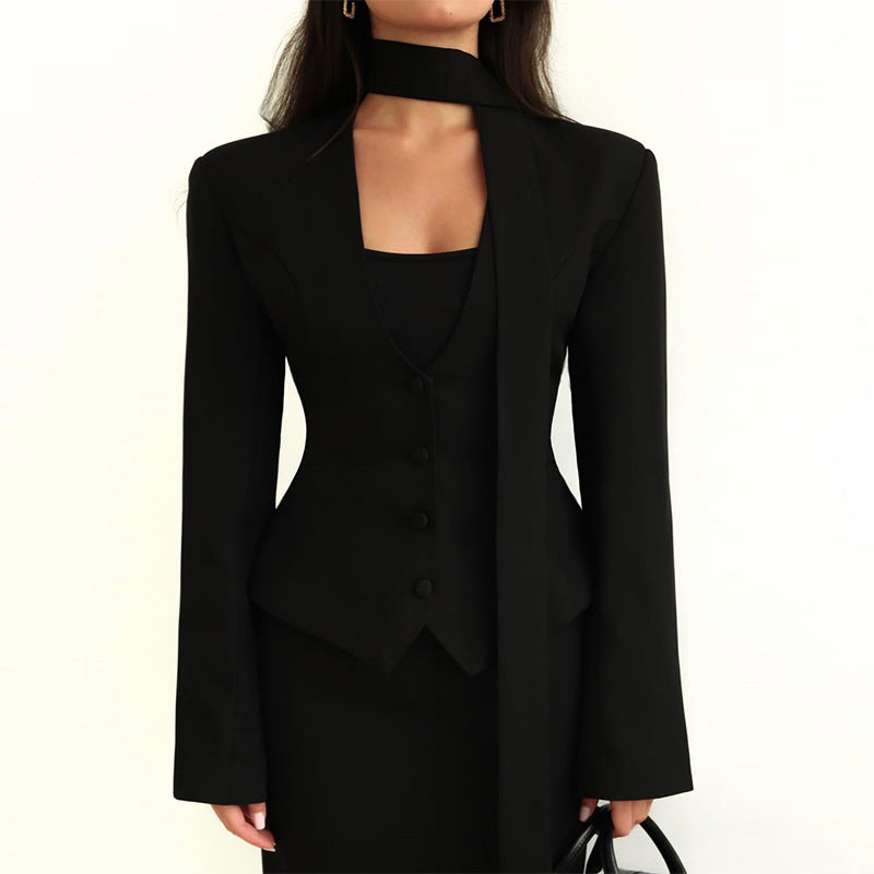 Damen Blazer mit hochgeschlossenem Kragen und voluminösen Ärmeln Drune