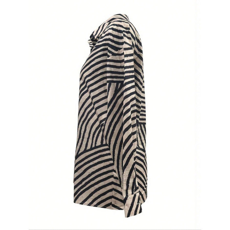 Frauen Button-Up Abstract Gestreifte Bluse Drune