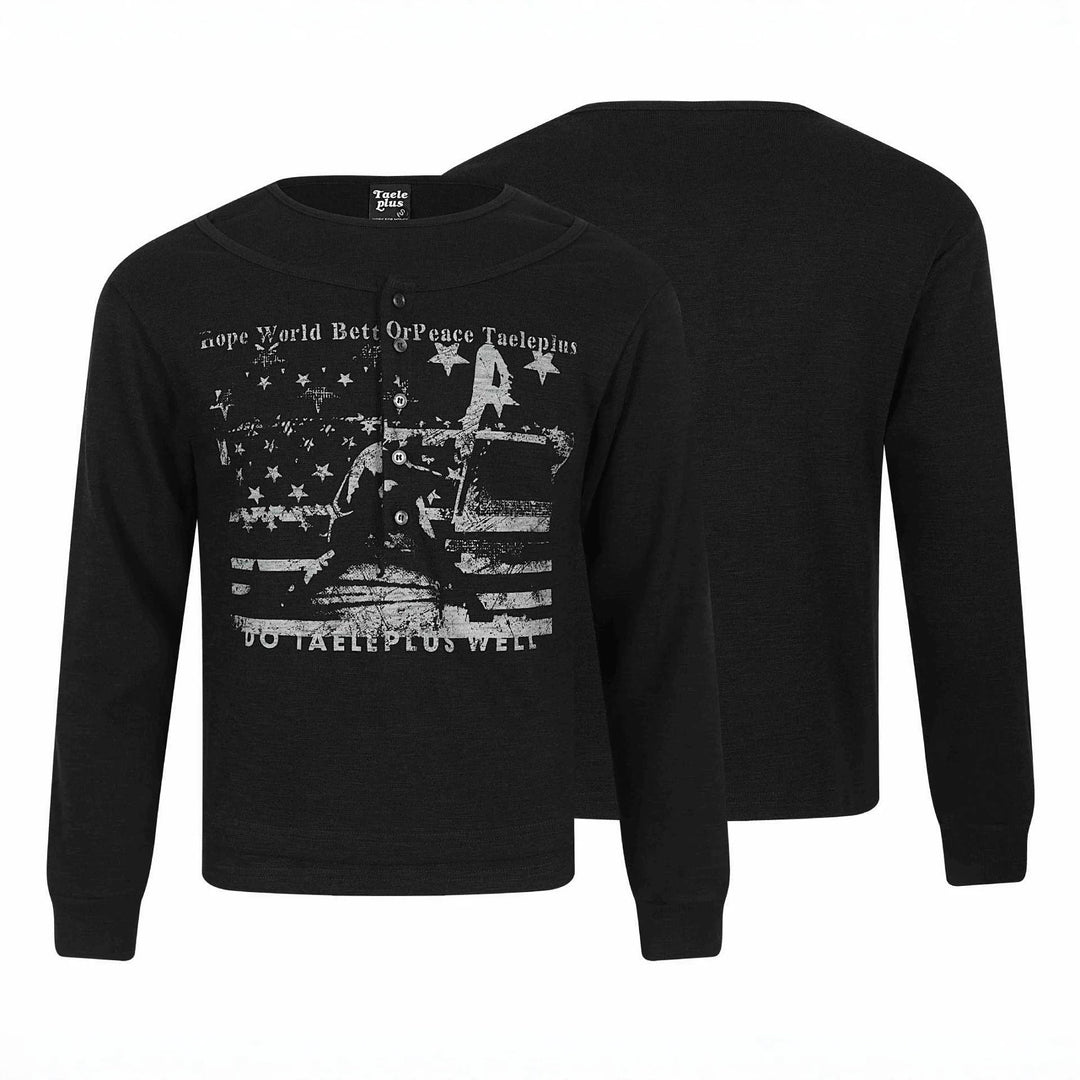 Herren Langärmeliges Henleyshirt mit vintage-Print und Knopfleiste Drune