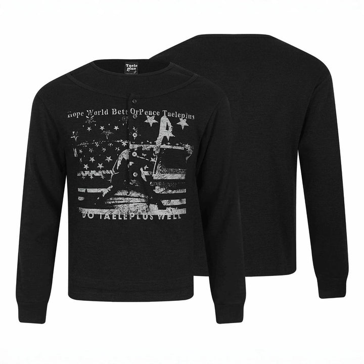 Herren Langärmeliges Henleyshirt mit vintage-Print und Knopfleiste Drune