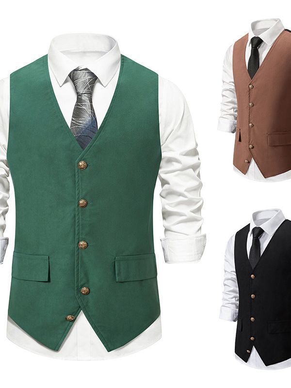 Herren schicke Weste mit Knopf-Design und zwei Taschen Drune