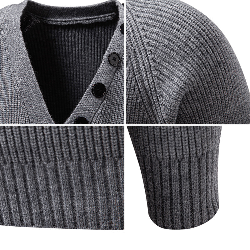 Herren Strickpullover mit integriertem Schlauchkragen-Schal und Knopfdetail Drune