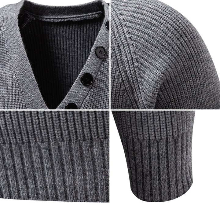 Herren Strickpullover mit integriertem Schlauchkragen-Schal und Knopfdetail Drune