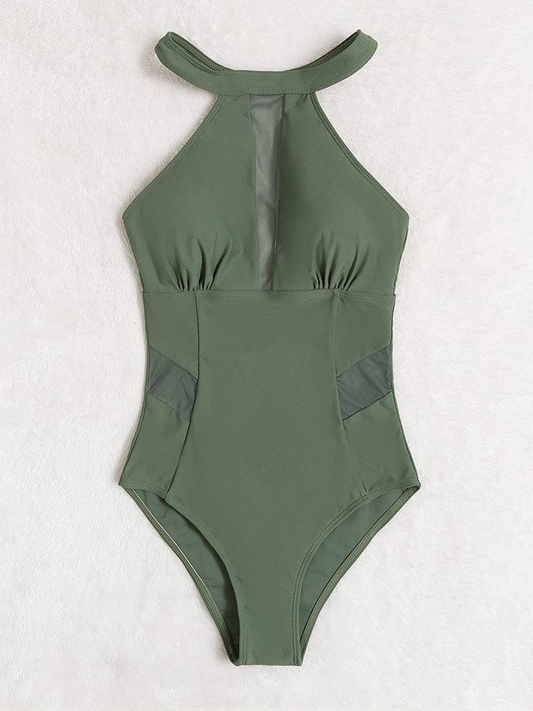 Damen Einteiler Badeanzug mit atmungsaktiven Mesh-Elementen Drune