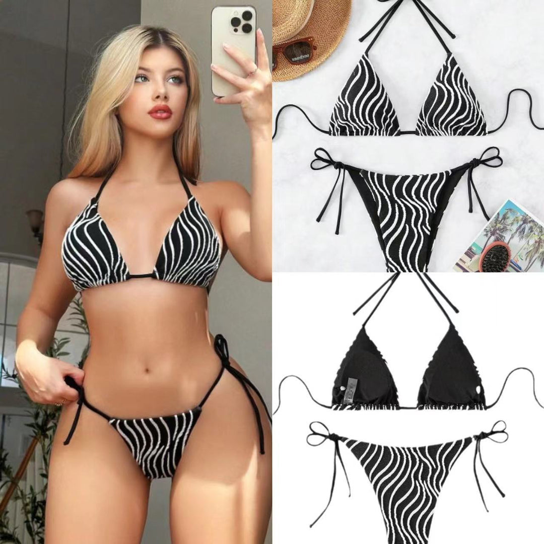 Damen Triangel-Bikini mit verstellbaren Bändern und stilvollem Streifenmuster Drune