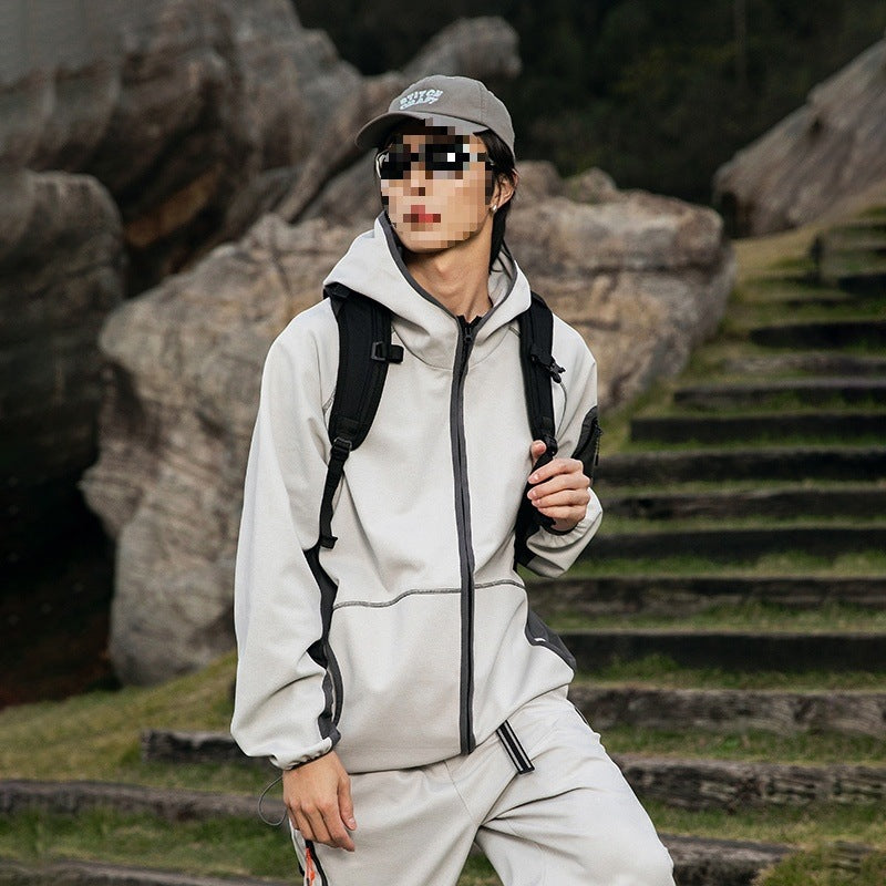 Herren Oversize Outdoor-Fleecejacke mit Kapuze, Ärmel-Reißverschlusstasche & Tunnelzug Drune