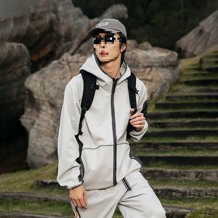 Herren Oversize Outdoor-Fleecejacke mit Kapuze, Ärmel-Reißverschlusstasche & Tunnelzug Drune