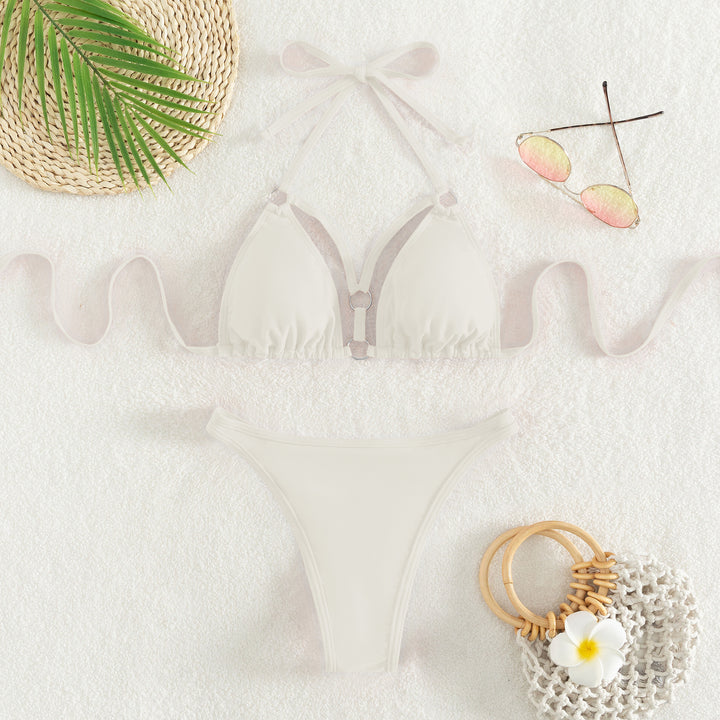 Damen Triangel-Bikini mit verstellbaren Trägern und dekorativen Details Drune