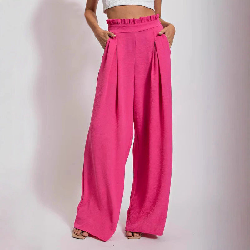 Damen Weit geschnittene High-Waist-Hose mit Faltenwurf und elastischem Bund Drune