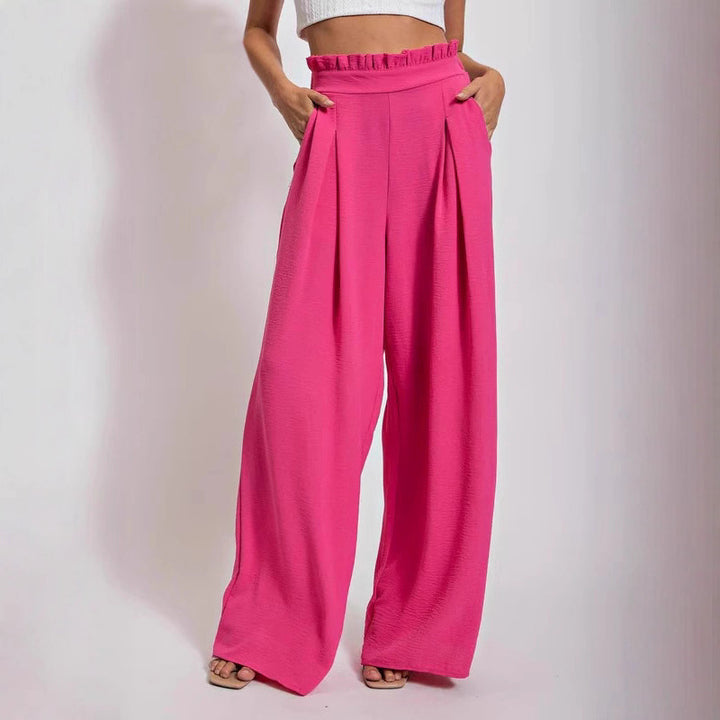 Damen Weit geschnittene High-Waist-Hose mit Faltenwurf und elastischem Bund Drune