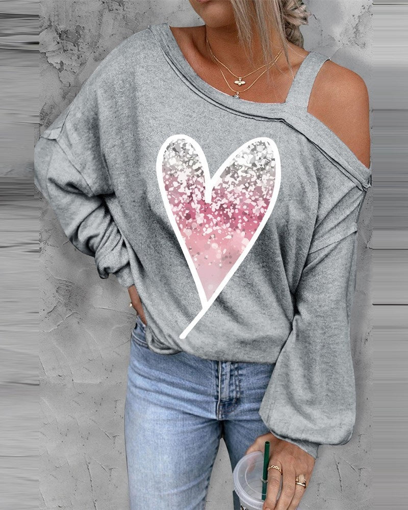 Damen Oversized Sweatshirt mit herzförmigem Glitzer-Print und lässigem Schnitt Drune