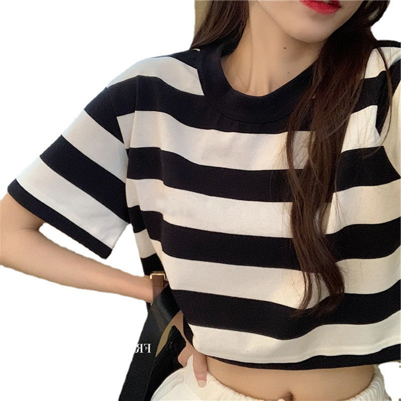 Damen Cropped T-Shirt mit Streifenmuster und lässigem Schnitt Drune