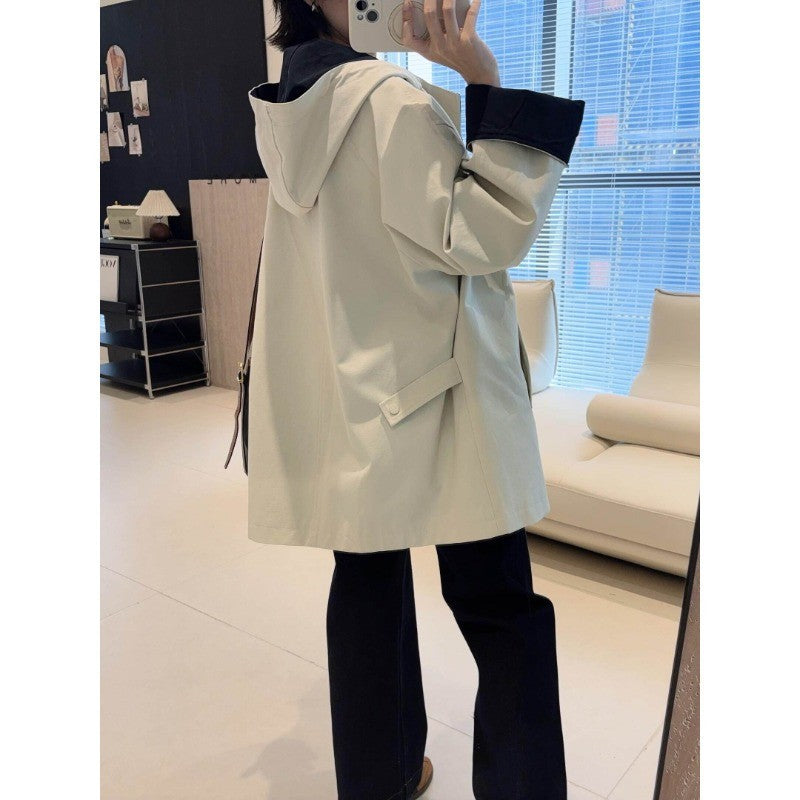 Unisex Oversized utilitarischer Trenchcoat mit kontrastiertem Innenfutter und Kapuze Drune