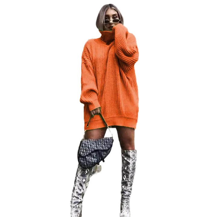 Damen Großer Strickpullover mit hohem Kragen und kantigem Schnitt Drune