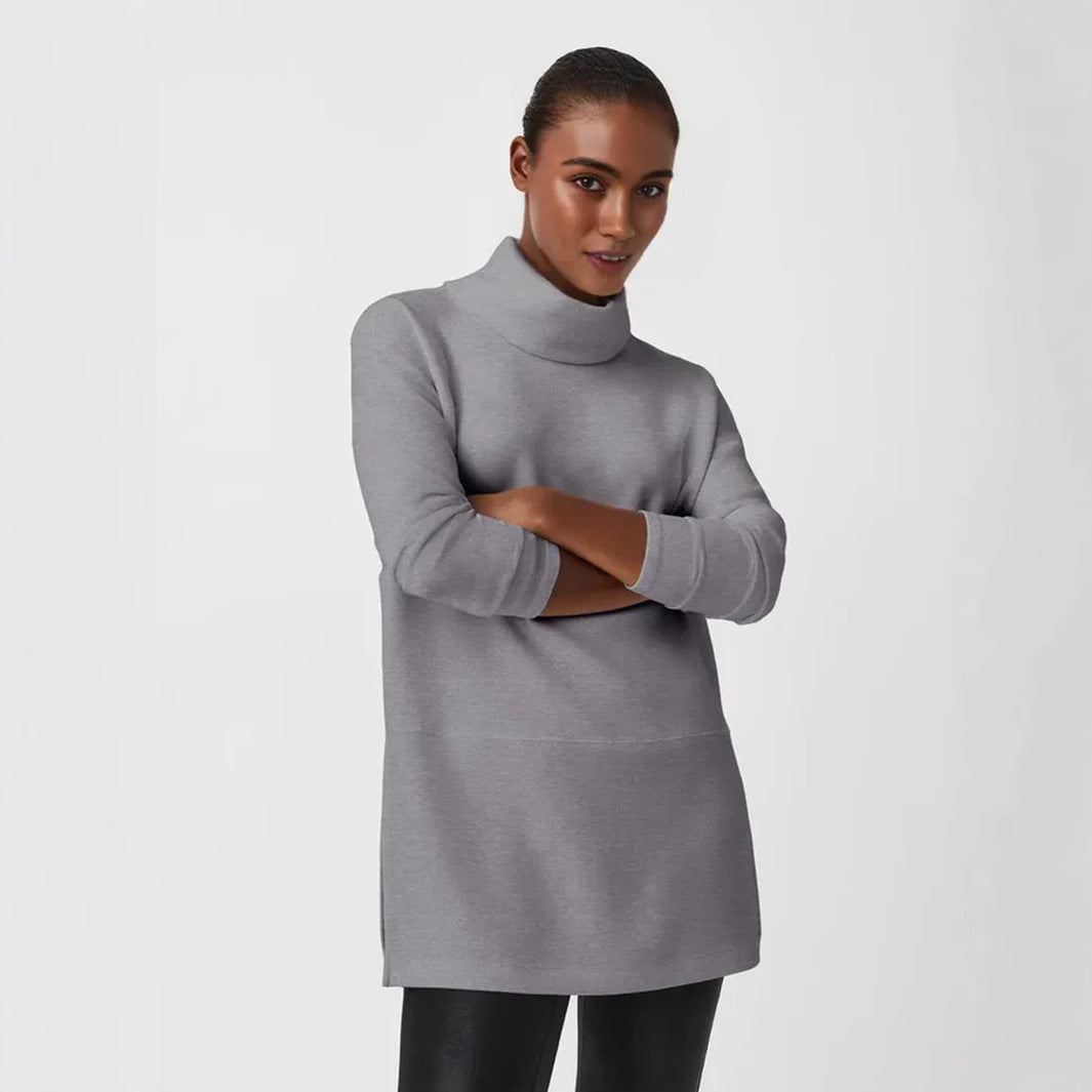 Damen Cozy Funnel Neck Tunika Pullover mit Übergrößen-Schnitt und seitlichen Schlitzen Drune