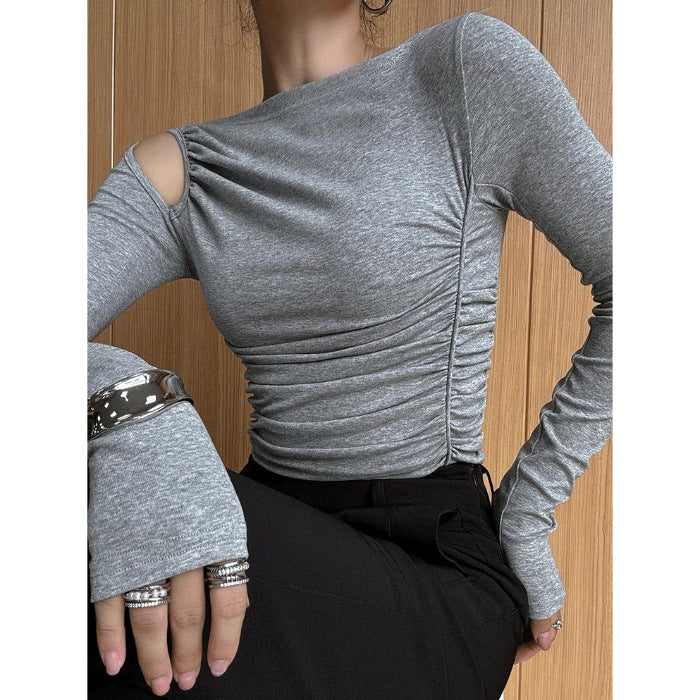 Damen asymmetrisches Longsleeve-Shirt mit Raffung Drune
