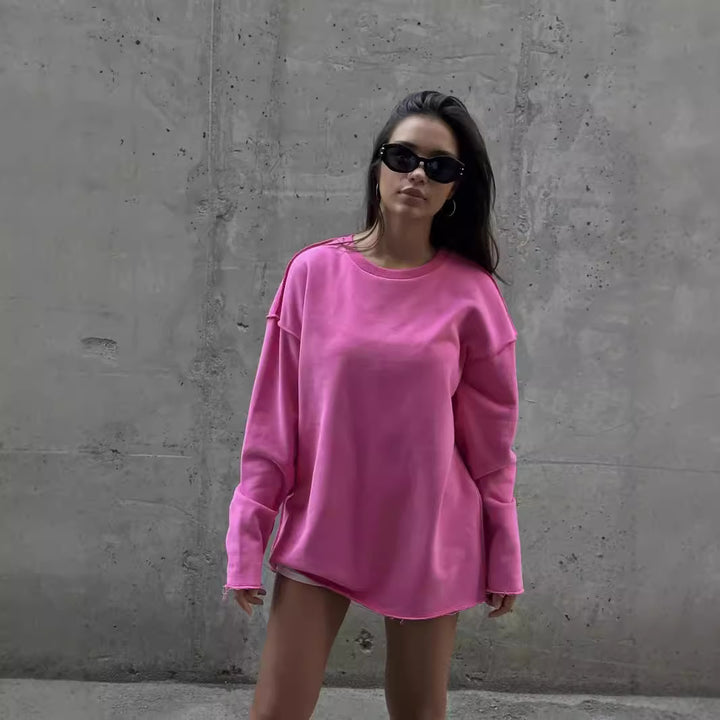 Damen Oversize-Sweatshirt mit rohem Saum und überschnittenen Schultern Drune