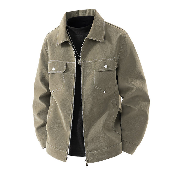 Herren Shirt-Jacke aus Veloursleder‑Optik mit kontrastierenden Ziernähten & Brustklappen Drune