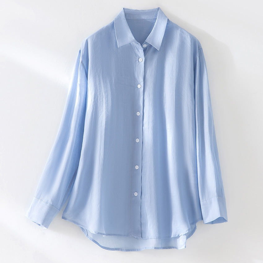 Damen Oversize-Hemdenbluse aus leichter Viskose‑Mischung mit klassischem Kragen Drune