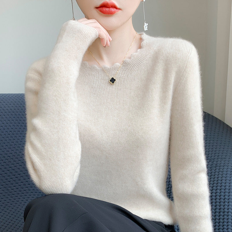 Damen Weicher Feinstrickpullover mit welligem Rundhalsausschnitt und kaschmirähnlicher Oberfläche Drune