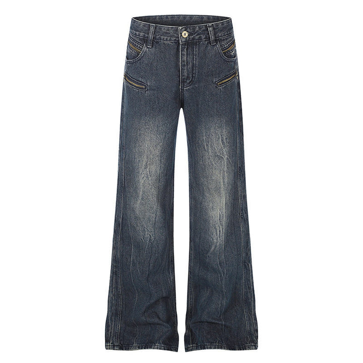 Damen Weite Denim‑Palazzo‑Jeans mit hohem Bund und Zier‑Reißverschlusstaschen Drune
