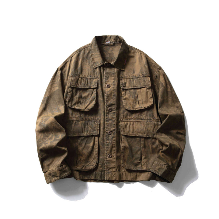 Herren Cargo-Overshirt im Utility-Stil mit Camouflage-Print und Mehrfachtaschen Drune