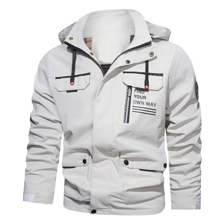 Herren wasserabweisende Kapuzen-Fieldjacke mit Brustreißverschluss und Multifunktions-Taschen Drune