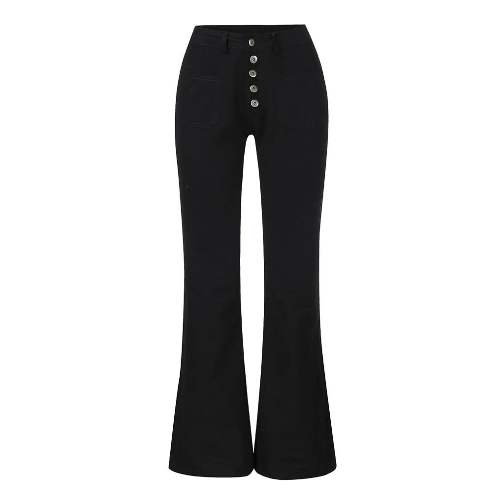 Damen nan High-Waist Schlaghose mit sichtbarer Knopfleiste und aufgesetzten Fronttaschen Drune